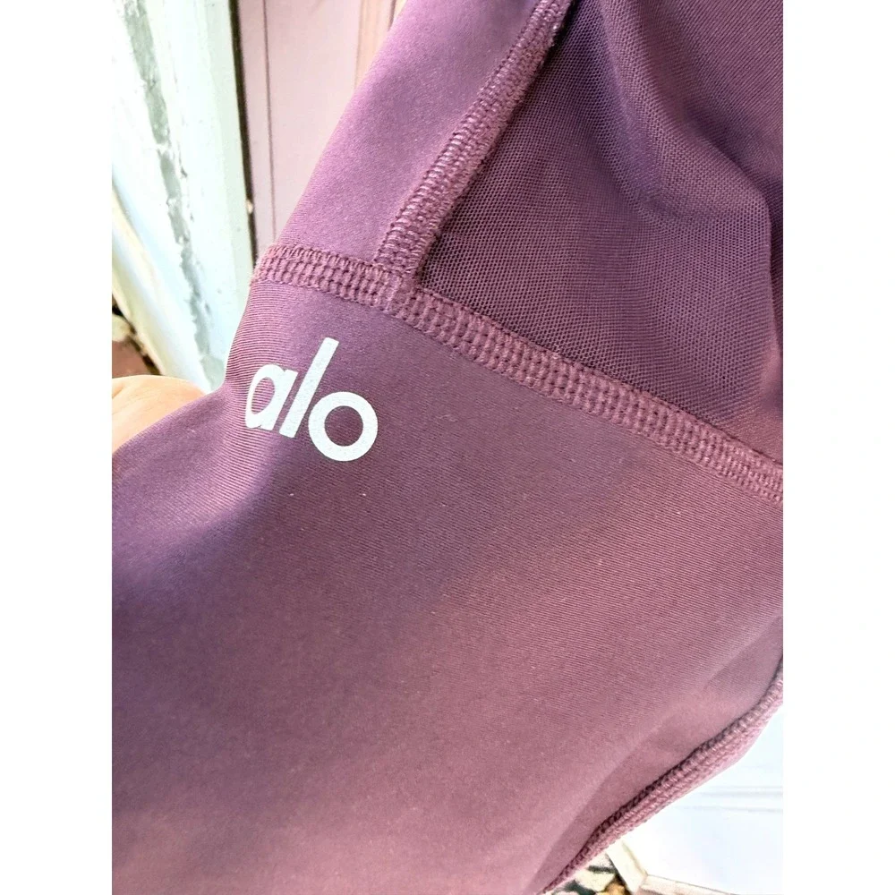 Alo Yoga Womens High Waist Mesh Panel Leggings Plum Purple Athletic Pants‎ XS